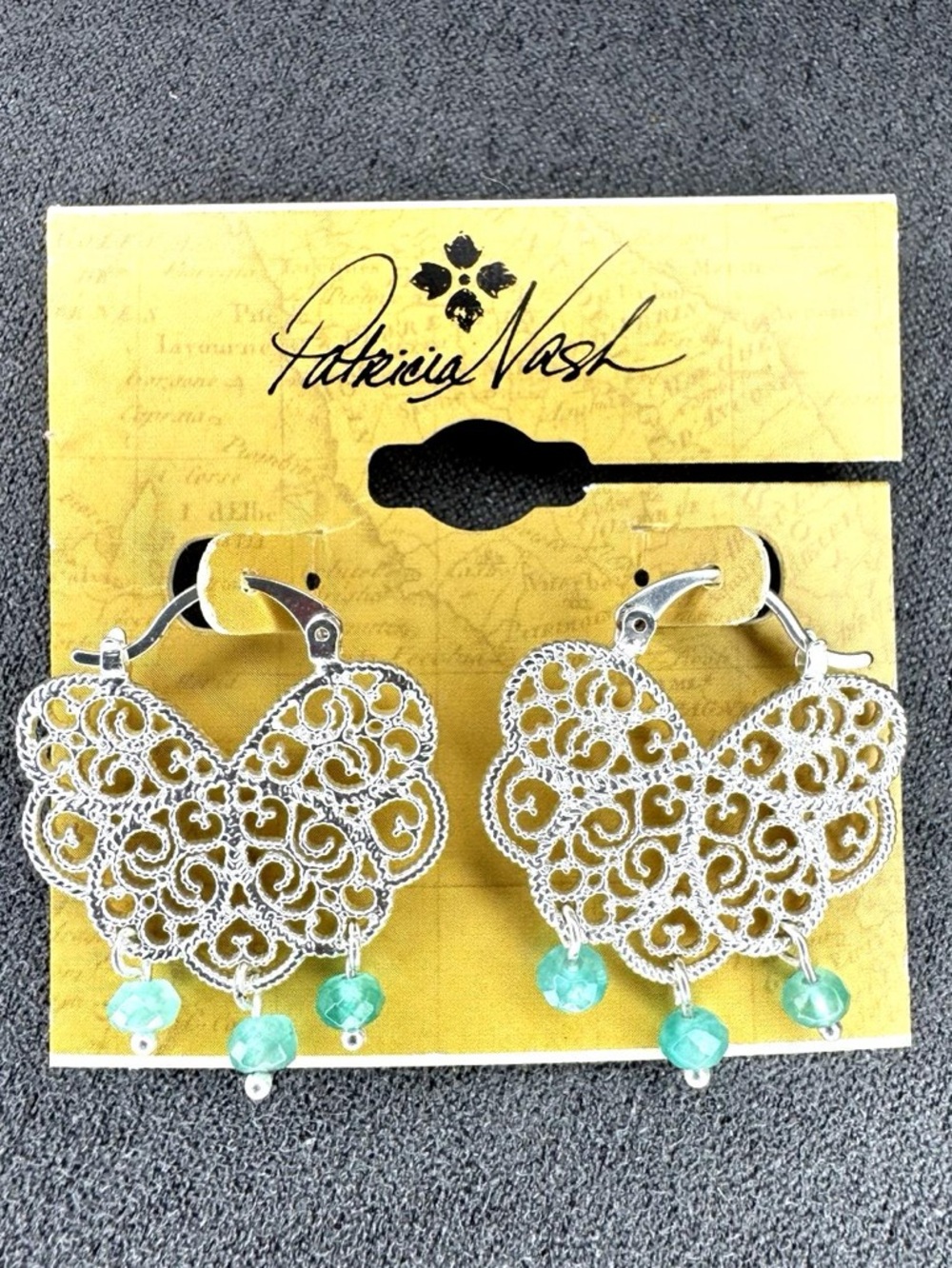 Patricia Nash Silver Filigree Boho Earrings w/ Turquoise Beads NWT